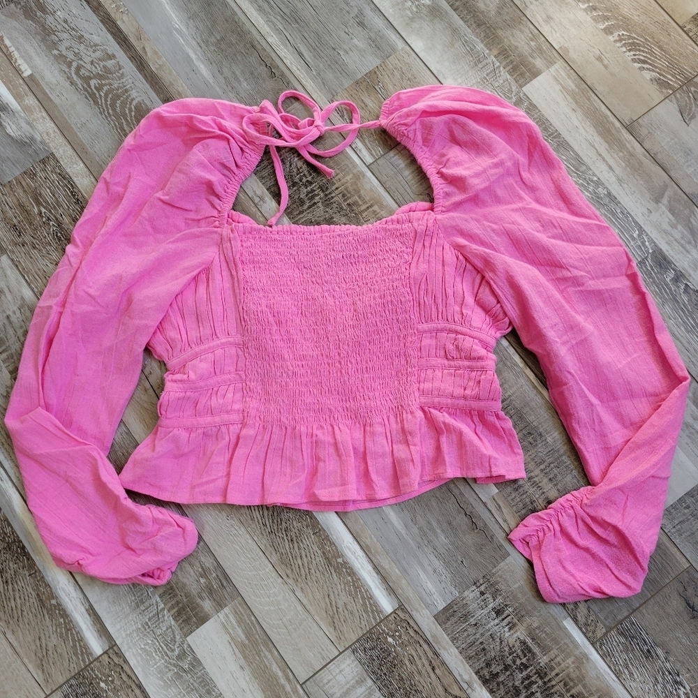 Free People Pink Ruched Long Sleeve Top - Picture 3 of 7